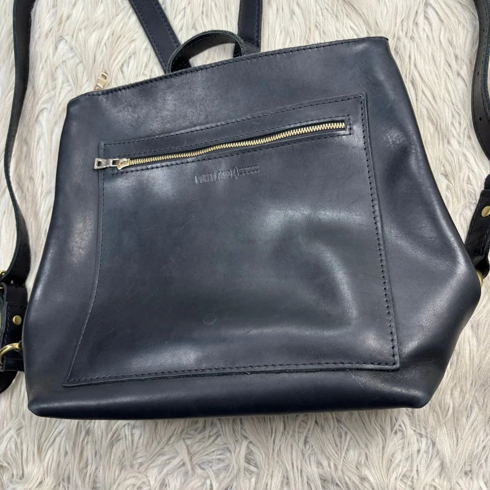 Portland Leather Goods Black Leather Large Tote Backpack Minimalist Quiet Luxury